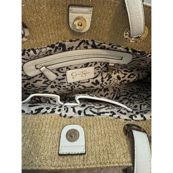 NWT Jessica Simpson Aroa Straw White Tote Bag Purse Matching Coin Pouch - Picture 5 of 10